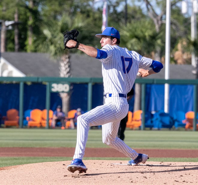 Florida's pitcher Yoel Tejeda Jr. (17) was the starter for the Gators against FAMU. Florida beat FAMU17-7 in 7 innings of play, Tuesday, April 18, 2023, at Condron Family Baseball Park in Gainesville, Florida.[Cyndi Chambers/ Gainesville Sun] 2023