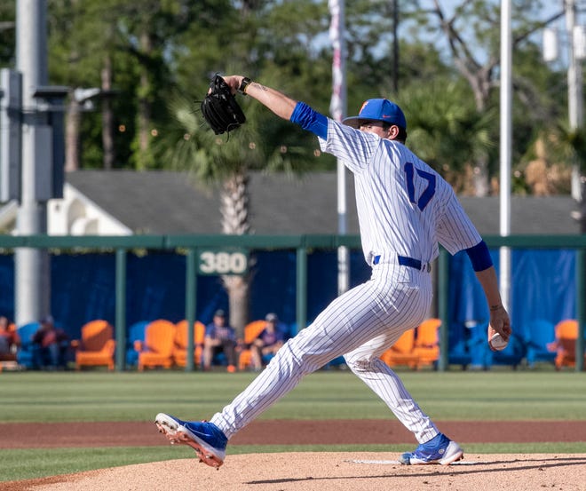 Florida's pitcher Yoel Tejeda Jr. (17) was the starter for the Gators against FAMU. Florida beat FAMU17-7 in 7 innings of play, Tuesday, April 18, 2023, at Condron Family Baseball Park in Gainesville, Florida.[Cyndi Chambers/ Gainesville Sun] 2023