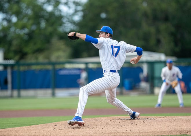Florida's pitcher Yoel Tejeda Jr. (17) was the starter for Florida as they matched up against UNF, Tuesday, April 25, 2023, at Condron Family Baseball Park in Gainesville, Florida. UF won 6-2. [Cyndi Chambers/ Gainesville Sun] 2023