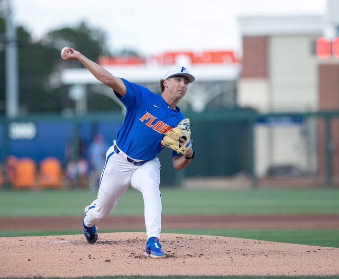 Florida pitcher Brandon Sproat (8) is the starter against Texas Tech in Round 2 of NCAA Regionals, Saturday, June 3, 2023, at Condron Family Ballpark in Gainesville, Florida. The Gators fell to the Red Raiders 5-4. They will face U Conn Sunday. [Cyndi Chambers/ Gainesville Sun] 2023