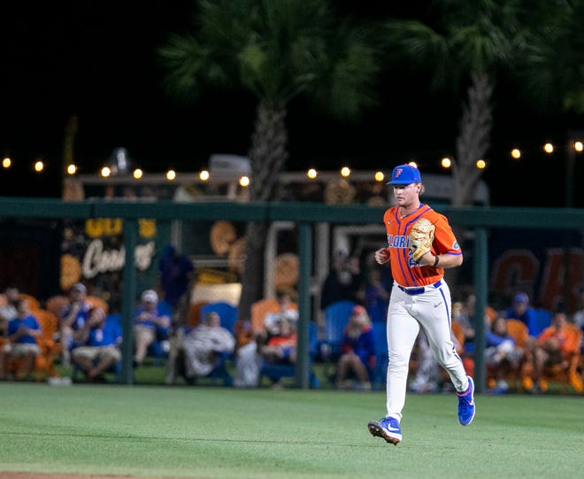 Gators pitcher Brandon Neely (22) comes into the game in the bottom of the eighth against Texas Tech in NCAA Regionals, Sunday, June 4, 2023, at Condron Family Ballpark in Gainesville, Florida. Florida beat Texas Tech 7-1 and advance to the Regional final game. [Cyndi Chambers/ Gainesville Sun] 2023