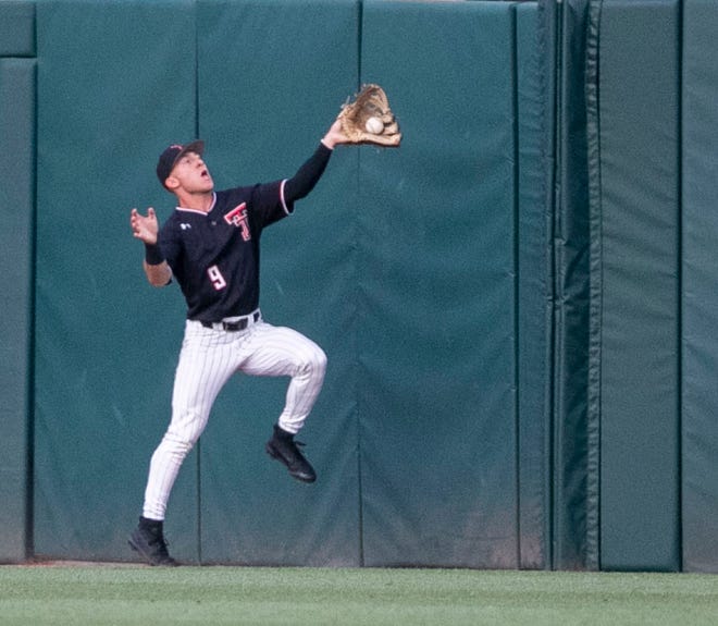 Red Raiders infielder Zac Vooletich (9) catches Gators utility Wyatt Langford (36) pop-up in NCAA Regionals, Sunday, June 4, 2023, at Condron Family Ballpark in Gainesville, Florida.  Florida beat Texas Tech 7-1 and advance to the Regional final game. [Cyndi Chambers/ Gainesville Sun] 2023